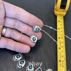 Vintage Sterling 18 Necklace Earrings Set Statement Southwest Turquoise Paws 4E