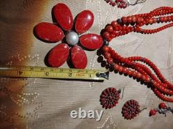 Vintage Sterling 925 Coral Zuni Peyote Bird Necklace Bracelet Earrings 8 Pc Lot
