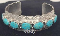 Vintage Sterling 925 Navajo Davendale 49.5 grams Turquoise Cuff Bracelet