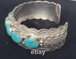 Vintage Sterling 925 Navajo Davendale 49.5 grams Turquoise Cuff Bracelet