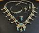 Vintage Sterling/GF Turquoise Squash Blossom Necklace Bracelet Earrings Ring Set