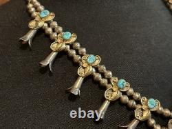 Vintage Sterling/GF Turquoise Squash Blossom Necklace Bracelet Earrings Ring Set