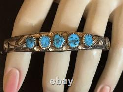 Vintage Sterling/GF Turquoise Squash Blossom Necklace Bracelet Earrings Ring Set