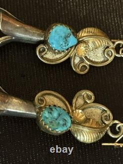 Vintage Sterling/GF Turquoise Squash Blossom Necklace Bracelet Earrings Ring Set