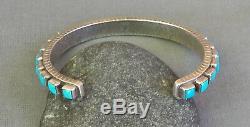 Vintage Sterling Hallmarked Square Sleeping Beauty Turquoise Row Cuff Bracelet