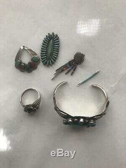 Vintage Sterling Jewelry Lot Missing Stones Damaged Signed Native American 86g