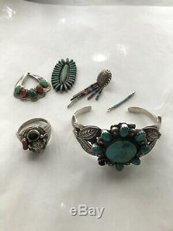 Vintage Sterling Jewelry Lot Missing Stones Damaged Signed Native American 86g