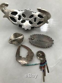 Vintage Sterling Jewelry Lot Missing Stones Damaged Signed Native American 86g