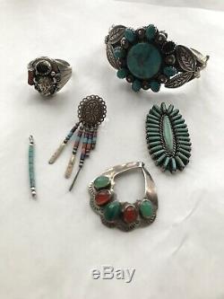 Vintage Sterling Jewelry Lot Missing Stones Damaged Signed Native American 86g