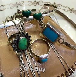 Vintage Sterling Jewelry Lot Native American Mexico Turquoise More164g NO SCRAP