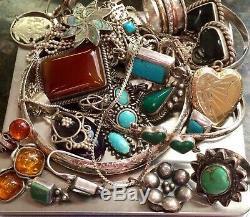 Vintage Sterling Jewelry Lot Native American Mexico Turquoise More164g NO SCRAP