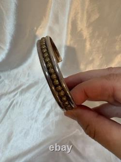 Vintage Sterling Native American Cuffed Bracelet with brass accent Signed MT 2.5