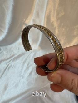 Vintage Sterling Native American Cuffed Bracelet with brass accent Signed MT 2.5