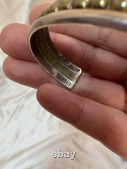 Vintage Sterling Native American Cuffed Bracelet with brass accent Signed MT 2.5