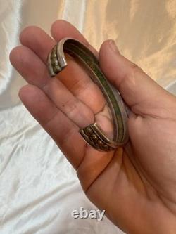 Vintage Sterling Native American Cuffed Bracelet with brass accent Signed MT 2.5