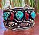 Vintage Sterling Native American Navajo Kingsman Turquoise Coral Bracelet Cuff