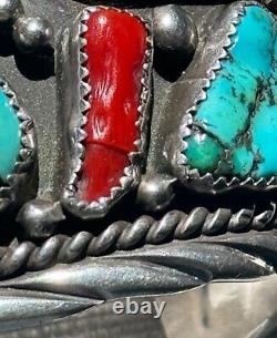 Vintage Sterling Native American Navajo Kingsman Turquoise Coral Bracelet Cuff