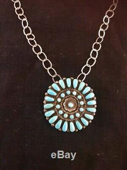 Vintage Sterling Native American Zuni Petit point Pin/Pendant Turquoise