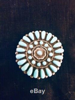 Vintage Sterling Native American Zuni Petit point Pin/Pendant Turquoise