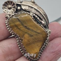 Vintage Sterling Navajo Tiger's Eye Ring Large Statement Signed Native Size 7.75