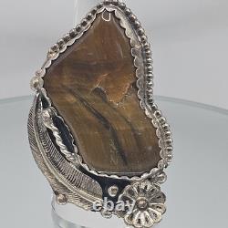 Vintage Sterling Navajo Tiger's Eye Ring Large Statement Signed Native Size 7.75