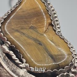 Vintage Sterling Navajo Tiger's Eye Ring Large Statement Signed Native Size 7.75