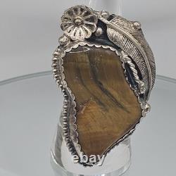 Vintage Sterling Navajo Tiger's Eye Ring Large Statement Signed Native Size 7.75