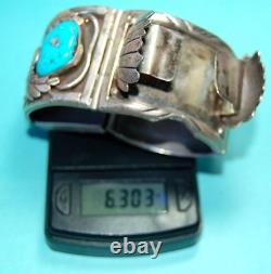 Vintage Sterling Silver Al Charley Navajo Turquoise Coral Watch Cuff Bracelet