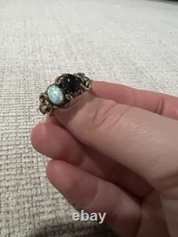 Vintage Sterling Silver And Yellow Gold Native Opal And Garnet Ring