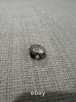 Vintage Sterling Silver And Yellow Gold Native Opal And Garnet Ring