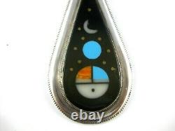 Vintage Sterling Silver Black Onyx Zuni Sunface with Moon Pendant