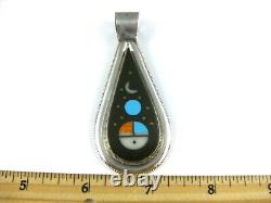 Vintage Sterling Silver Black Onyx Zuni Sunface with Moon Pendant