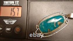 Vintage Sterling Silver Blue Turquoise 2.75 In Pendant 2.75 In Earrings
