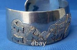 Vintage Sterling Silver Gold Native American Storyteller Cuff Bracelet Stamped