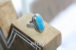 Vintage Sterling Silver Handmade Navajo Native American 14ct Turquoise Ring Sz 9