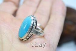 Vintage Sterling Silver Handmade Navajo Native American 14ct Turquoise Ring Sz 9
