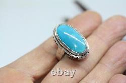Vintage Sterling Silver Handmade Navajo Native American 14ct Turquoise Ring Sz 9
