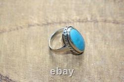Vintage Sterling Silver Handmade Navajo Native American 14ct Turquoise Ring Sz 9