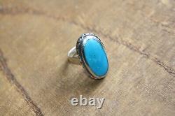 Vintage Sterling Silver Handmade Navajo Native American 14ct Turquoise Ring Sz 9
