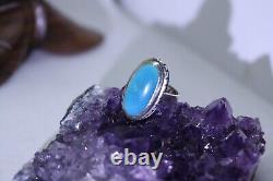 Vintage Sterling Silver Handmade Navajo Native American 14ct Turquoise Ring Sz 9