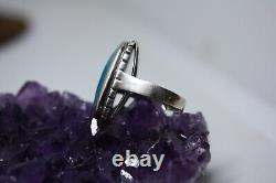 Vintage Sterling Silver Handmade Navajo Native American 14ct Turquoise Ring Sz 9