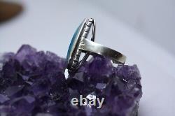 Vintage Sterling Silver Handmade Navajo Native American 14ct Turquoise Ring Sz 9