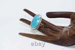 Vintage Sterling Silver Handmade Navajo Native American 14ct Turquoise Ring Sz 9