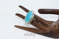 Vintage Sterling Silver Handmade Navajo Native American 14ct Turquoise Ring Sz 9