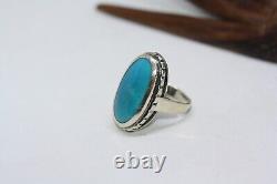 Vintage Sterling Silver Handmade Navajo Native American 14ct Turquoise Ring Sz 9