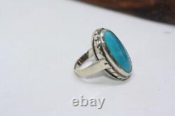 Vintage Sterling Silver Handmade Navajo Native American 14ct Turquoise Ring Sz 9