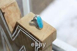 Vintage Sterling Silver Handmade Navajo Native American 14ct Turquoise Ring Sz 9