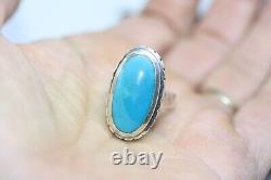 Vintage Sterling Silver Handmade Navajo Native American 14ct Turquoise Ring Sz 9