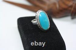 Vintage Sterling Silver Handmade Navajo Native American 14ct Turquoise Ring Sz 9