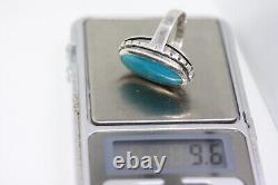 Vintage Sterling Silver Handmade Navajo Native American 14ct Turquoise Ring Sz 9